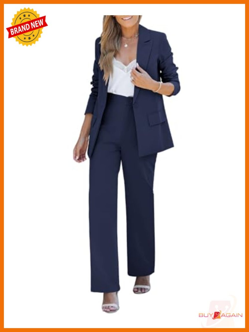 2 Piece Blazer and Pants Set High Waisted Straight Leg